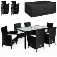 Rattan Dining Set | 7-Piece | with Weather Cover | Black/Cream